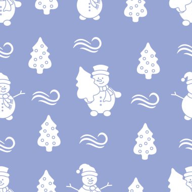 Mutlu yeni yıl 2019 ve Noel seamless modeli. Kardan adam ve Noel ağacı ile vektör çizim. Tasarım için sarma, kumaş, yazdırma.