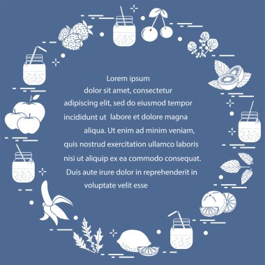 Smoothies ve güler yüzlü yapmak için malzemeler ile jar. Sağlıklı beslenme alışkanlıkları. Kolay pişirme işlemi.