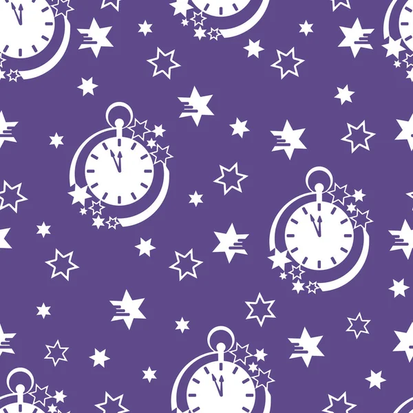 Seamless Pattern Clock Stars Christmas New Year 2019 Background Design — Stock Vector