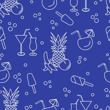 Kokteyller, dondurma, ananas, portakal, muz ile Seamless modeli. Yaz dinlenme kavramı.