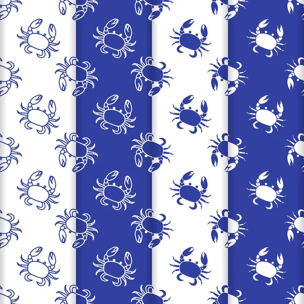 Yengeç ile 4 vektör Dikişsiz desen set. Deniz sakinleri. Hayvanlar su altında. Deniz ürünleri. Ambalaj Kağıt, kumaş ve diğer yazdırma için tasarım.