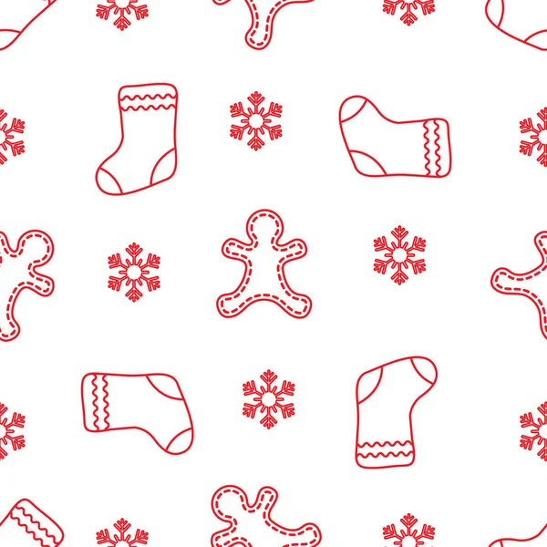 无缝模式与姜饼人 圣诞袜 圣诞节和新年2019背景 包装纸 织物及其他印刷品的设计 — 图库矢量图片