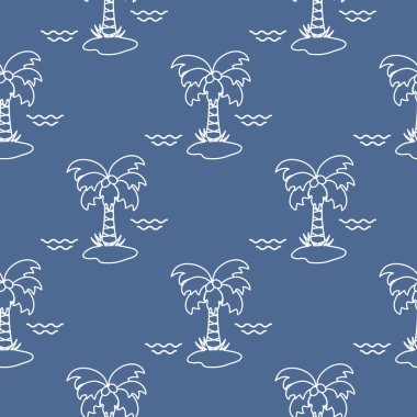 Palmiye ağaçları, hindistancevizi ve dalgalar ile Seamless modeli. Tasarım kartpostal, davet, afiş için.