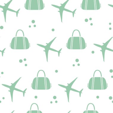 Uçaklar ve çantaları ile Seamless modeli. Tasarım poster ya da baskı için.