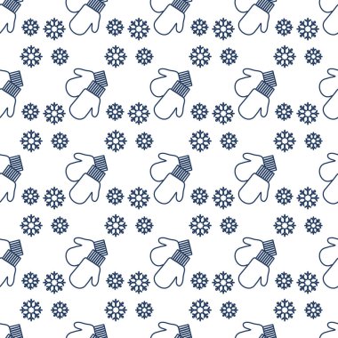 Vektör kış seamless modeli ile kar taneleri, mittens. Noel ve yeni yıl 2019 arka plan. Tasarım için sarma, kumaş, yazdırma.