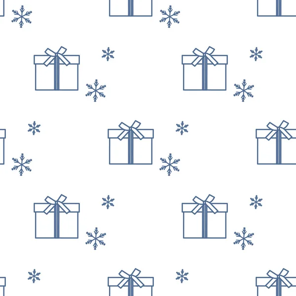 Бесшовный Узор Подарочными Коробками Завязанными Лентами Снежинками Дизайн Открытки Приглашения — стоковый вектор