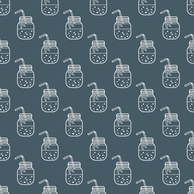 Güler yüzlü kavanoz ve tüpler ile Seamless modeli. Sağlıklı beslenme alışkanlıkları. Kolay pişirme işlemi.