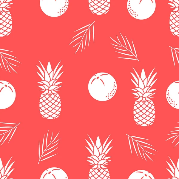 Seamless Pattern Pineapples Orange Leaves Tropical Fruit Summer Background — Stock Vector