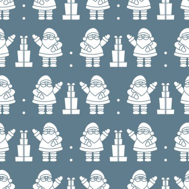Mutlu yeni yıl 2019 ve Noel seamless modeli. Noel Baba, hediyeler ile vektör çizim. Tasarım için sarma, kumaş, yazdırma.