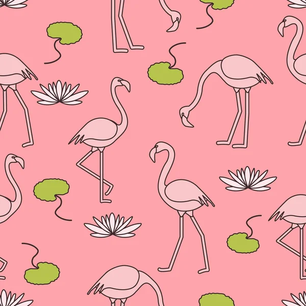 Flamingo, çiçek ve yaprakları nilüferler ile Seamless modeli. Tasarım poster ya da baskı için.