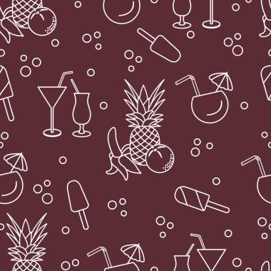Kokteyller, dondurma, ananas, portakal, muz ile Seamless modeli. Yaz dinlenme kavramı.