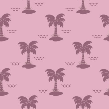 Palmiye ağaçları, hindistancevizi ve dalgalar ile Seamless modeli. Tasarım kartpostal, davet, afiş için.