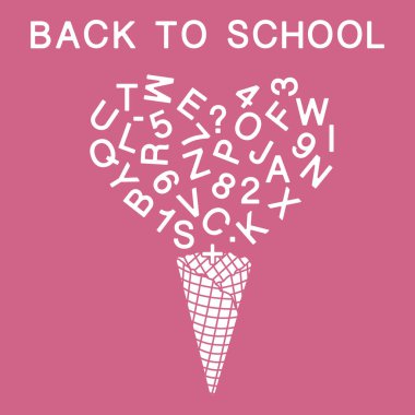 Okula dönüş. Vektör çizim dondurma koni, harfler, sayılar ile.