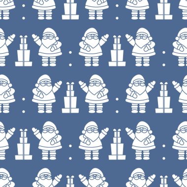 Mutlu yeni yıl 2019 ve Noel seamless modeli. Noel Baba, hediyeler ile vektör çizim. Tasarım için sarma, kumaş, yazdırma.