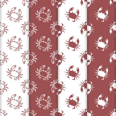 Yengeç ile 4 vektör Dikişsiz desen set. Deniz sakinleri. Hayvanlar su altında. Deniz ürünleri. Ambalaj Kağıt, kumaş ve diğer yazdırma için tasarım.