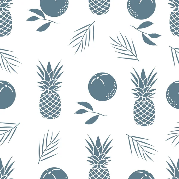 Seamless Pattern Pineapples Orange Leaves Tropical Fruit Summer Background — Stock Vector