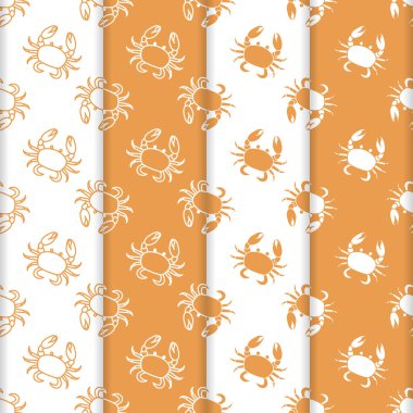 Yengeç ile 4 vektör Dikişsiz desen set. Deniz sakinleri. Hayvanlar su altında. Deniz ürünleri. Ambalaj Kağıt, kumaş ve diğer yazdırma için tasarım.