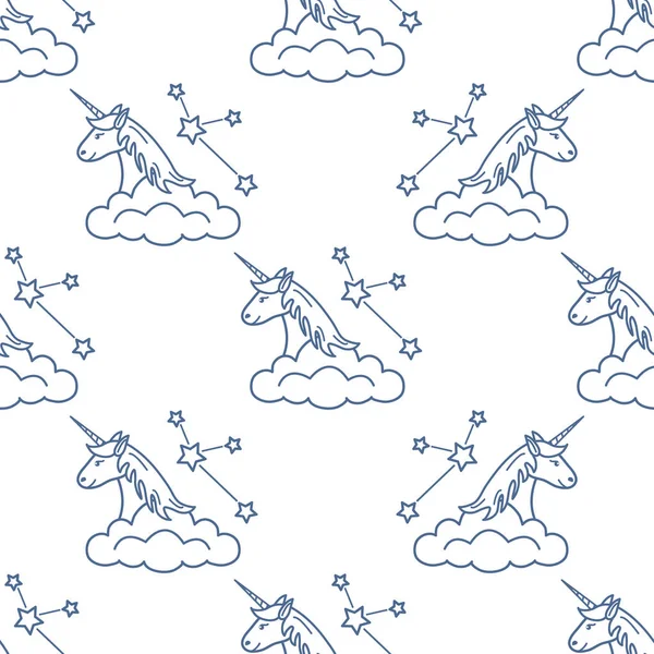 Seamless Pattern Magic Unicorn Constellations Clouds Design Children Graphic Shirt — Stock Vector
