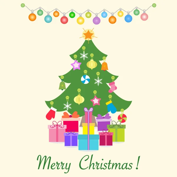 Feliz Año Nuevo 2019 Ilustración Vectorial Navidad Árbol Navidad Decorado — Vector de stock
