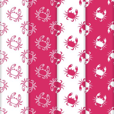 Yengeç ile 4 vektör Dikişsiz desen set. Deniz sakinleri. Hayvanlar su altında. Deniz ürünleri. Ambalaj Kağıt, kumaş ve diğer yazdırma için tasarım.