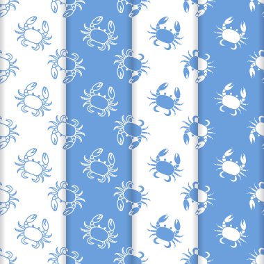 Yengeç ile 4 vektör Dikişsiz desen set. Deniz sakinleri. Hayvanlar su altında. Deniz ürünleri. Ambalaj Kağıt, kumaş ve diğer yazdırma için tasarım.