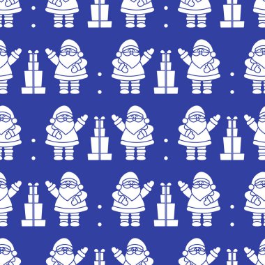 Mutlu yeni yıl 2019 ve Noel seamless modeli. Noel Baba, hediyeler ile vektör çizim. Tasarım için sarma, kumaş, yazdırma.
