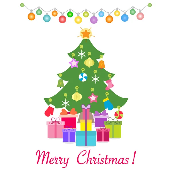 Šťastný Nový Rok 2019 Vánoční Vektorové Ilustrace Zdobené Vánoční Stromeček — Stockový vektor
