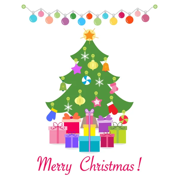 Šťastný Nový Rok 2019 Vánoční Vektorové Ilustrace Zdobené Vánoční Stromeček — Stockový vektor