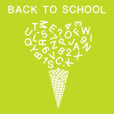 Okula dönüş. Vektör çizim dondurma koni, harfler, sayılar ile.