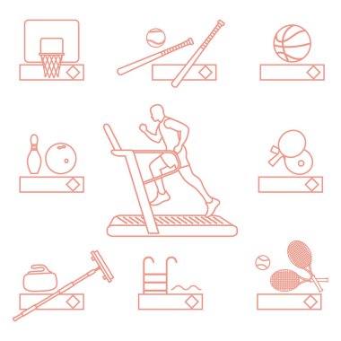 Fitness ve spor zamanı. Sağlıklı bir yaşam tarzı. Adam çalıştıran ile koşu parkuru. Oyunlar ve takım sporları oynamak için donatım.