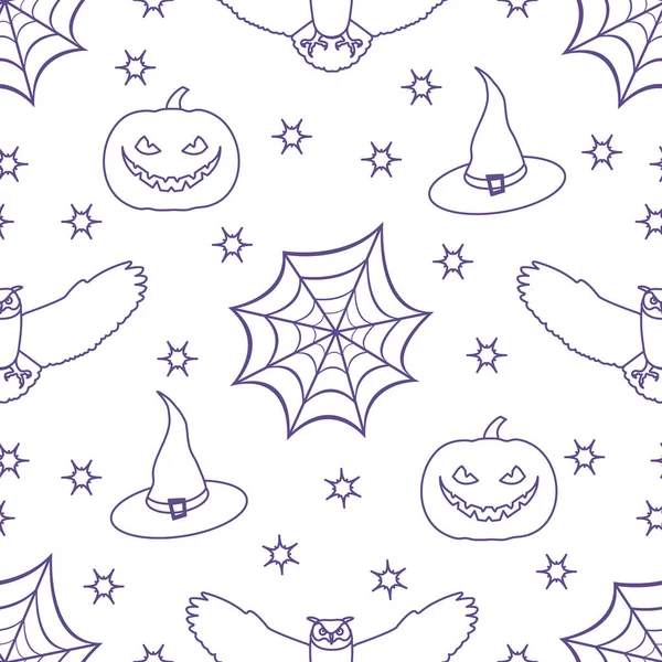 Modèle Sans Couture Vectoriel Halloween 2019 Avec Toile Araignée Hibou — Image vectorielle