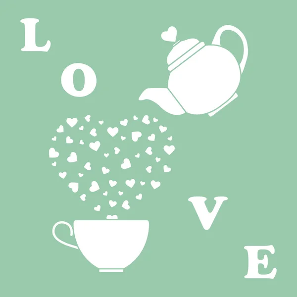 Ilustración Vectorial Con Tetera Taza Corazones Feliz Día San Valentín — Vector de stock