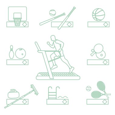 Fitness ve spor zamanı. Sağlıklı bir yaşam tarzı. Adam çalıştıran ile koşu parkuru. Oyunlar ve takım sporları oynamak için donatım.