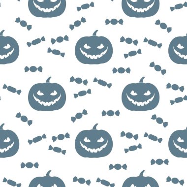 Cadılar Bayramı 2019 vektör kabak ve şeker ile seamless modeli. Parti kartı, sarma, kumaş, yazdırma için tasarım.