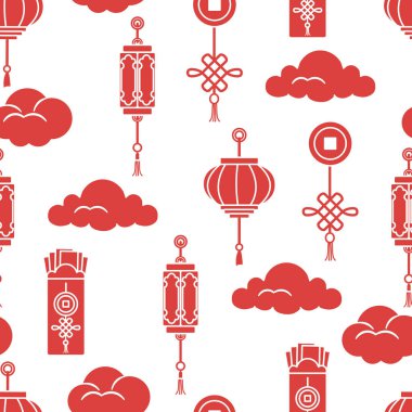 Çin fenerler, Çin para zarf, coin için iyi şanslar, bulutlar. Farklı ülkelerin şenlikli gelenekleri.