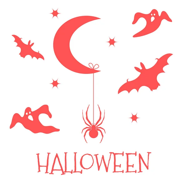 Halloween 2019 Vektoros Illusztráció Hónap Csillagok Pók Denevérek Szellemek Party — Stock Vector