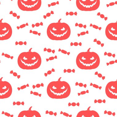 Cadılar Bayramı 2019 vektör kabak ve şeker ile seamless modeli. Parti kartı, sarma, kumaş, yazdırma için tasarım.