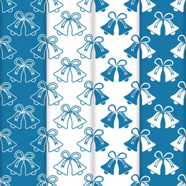 4 vektör Dikişsiz desen zillerle ayarlayın. Noel ve yeni yıl 2019 arka plan. Ambalaj Kağıt, kumaş ve diğer yazdırma için tasarım.