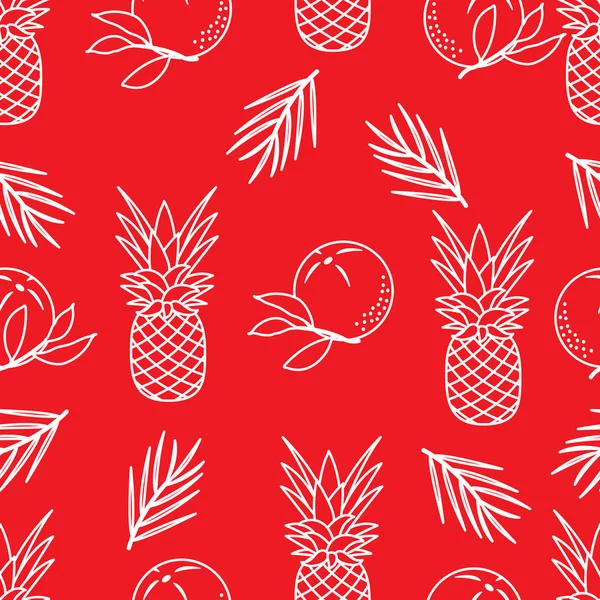 Seamless Pattern Pineapples Orange Leaves Tropical Fruit Summer Background — Stock Vector