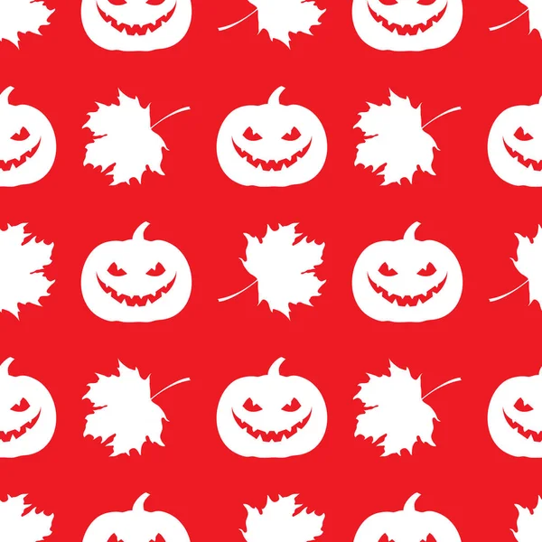 Halloween 2019 Vector Seamless Pattern Pumpkin Maple Leaves Design Party — Stock Vector