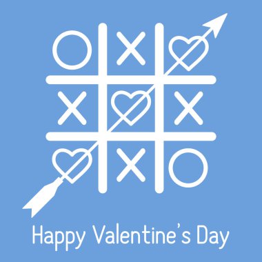 Vector illustration of tic-tac-toe game with hearts and arrow. Happy Valentine's Day. Design for greeting card, party card, banner, poster or print. clipart