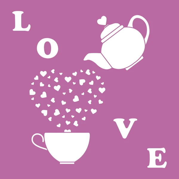 Vector Illustration Kettle Cup Tea Hearts Happy Valentine Day Design — Stock Vector