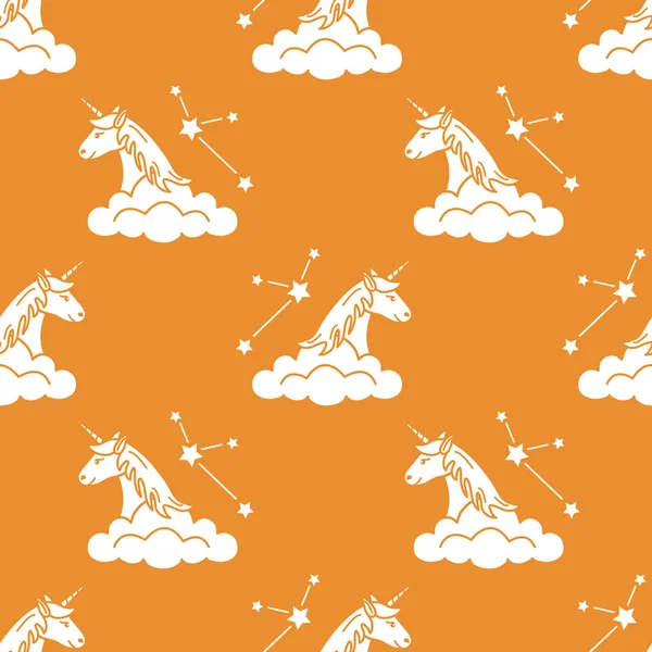 Sihirli unicorn ve takımyıldızları, bulutlar ile Seamless modeli. Tasarım çocuk grafik, t-shirt, kapak, hediye kartı için.