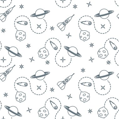 Roket, kuyruklu yıldız, gezegen, yıldız ile Seamless modeli. Uzay araştırmaları. Astronomi. Bilim.