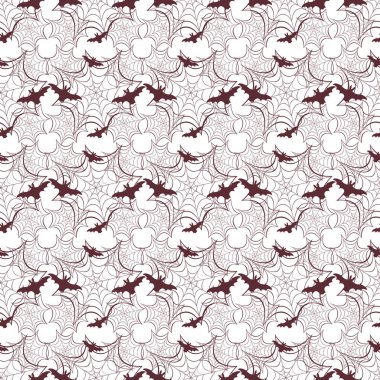 Cadılar Bayramı vektör seamless modeli ile web ve yarasa. Parti kartı, sarma, kumaş, yazdırma için tasarım.