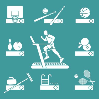 Fitness ve spor zamanı. Sağlıklı bir yaşam tarzı. Adam çalıştıran ile koşu parkuru. Oyunlar ve takım sporları oynamak için donatım.