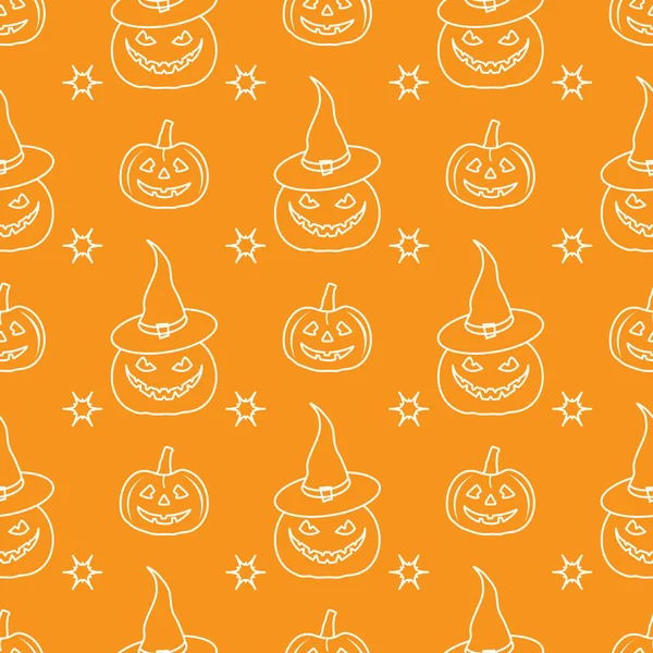 Halloween 2019 Patrón Sin Costuras Vector Con Calabazas Sombrero Bruja — Vector de stock