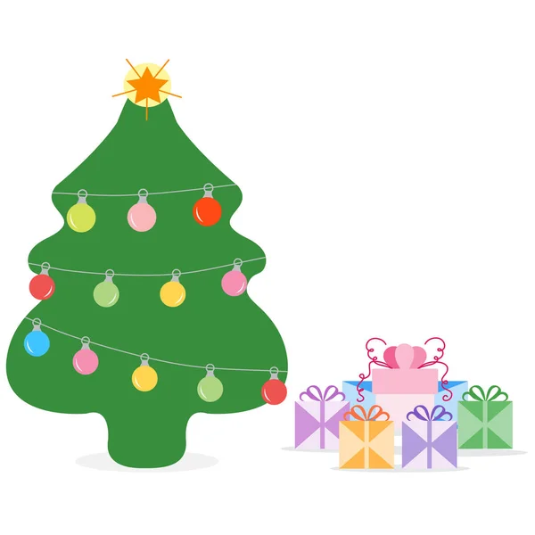 Gelukkig Nieuwjaar 2019 Kerst Vector Illustratie Gedecoreerde Kerstboom Geschenken — Stockvector