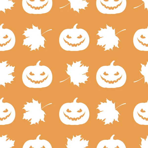 Modèle Sans Couture Vectoriel Halloween 2019 Avec Citrouille Feuilles Érable — Image vectorielle