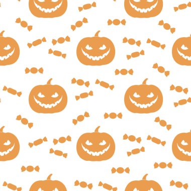 Cadılar Bayramı 2019 vektör kabak ve şeker ile seamless modeli. Parti kartı, sarma, kumaş, yazdırma için tasarım.